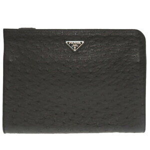 Prada Ostrich Black Document Holder Clutch Bag